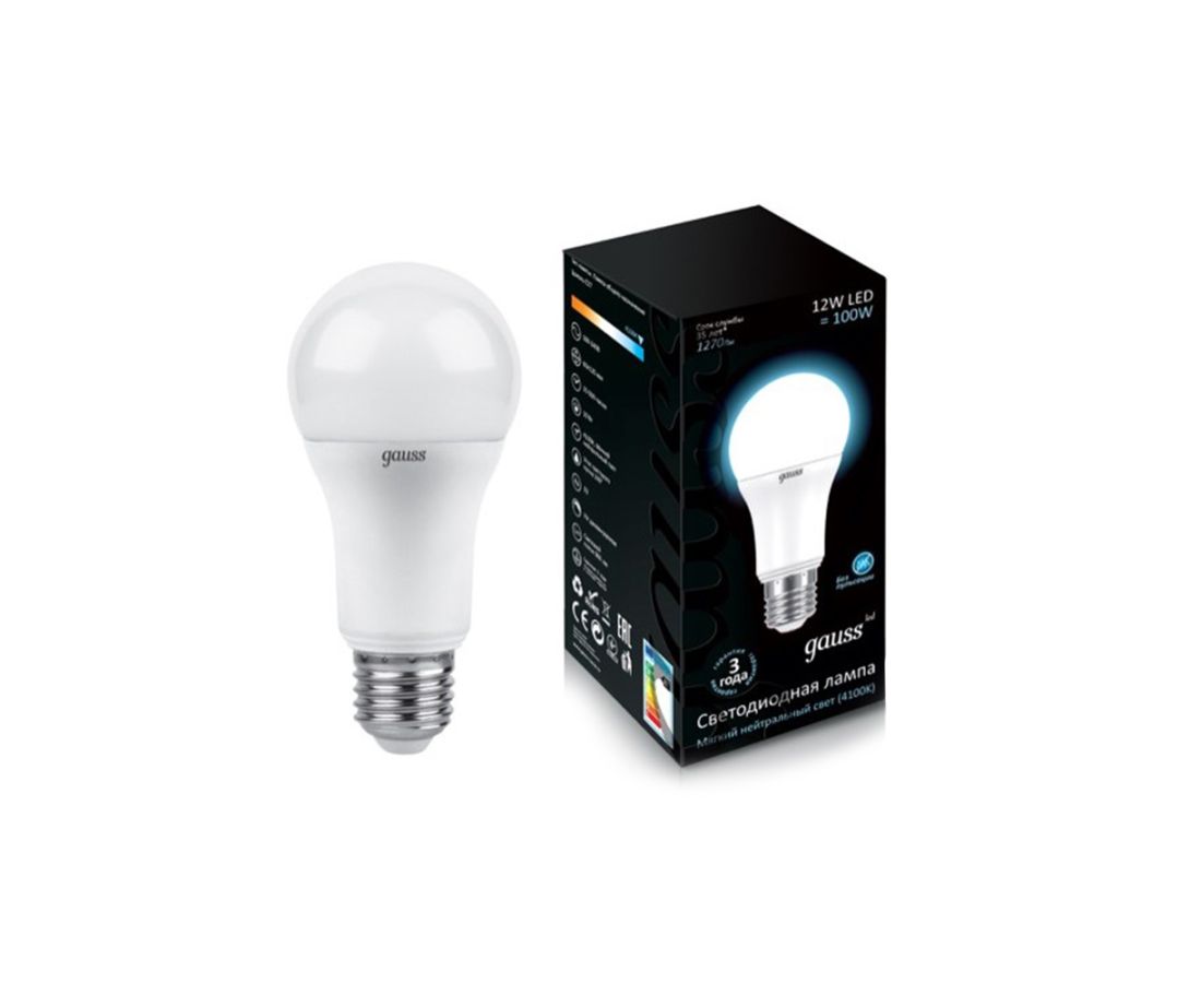 ლედ ნათურა A60 Globe 12W E27 4100K gauss - 102502212 — ნათურა და ვაზნა